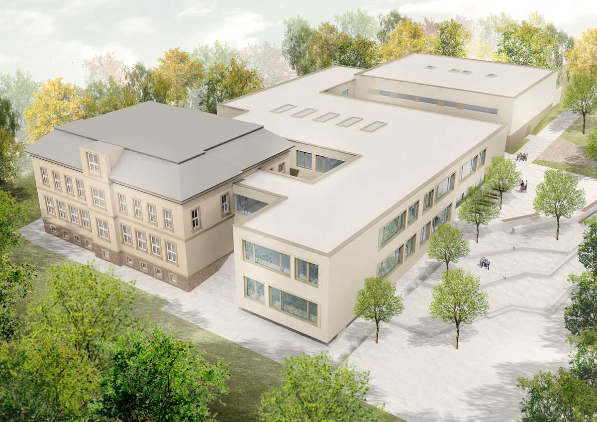 Architekturentwurf zur Sanierung und Erweiterung der Questenberg-Grundschule in Meißen, Quelle: RiegerArchitektur Partnerschaft freier Architekten mbB